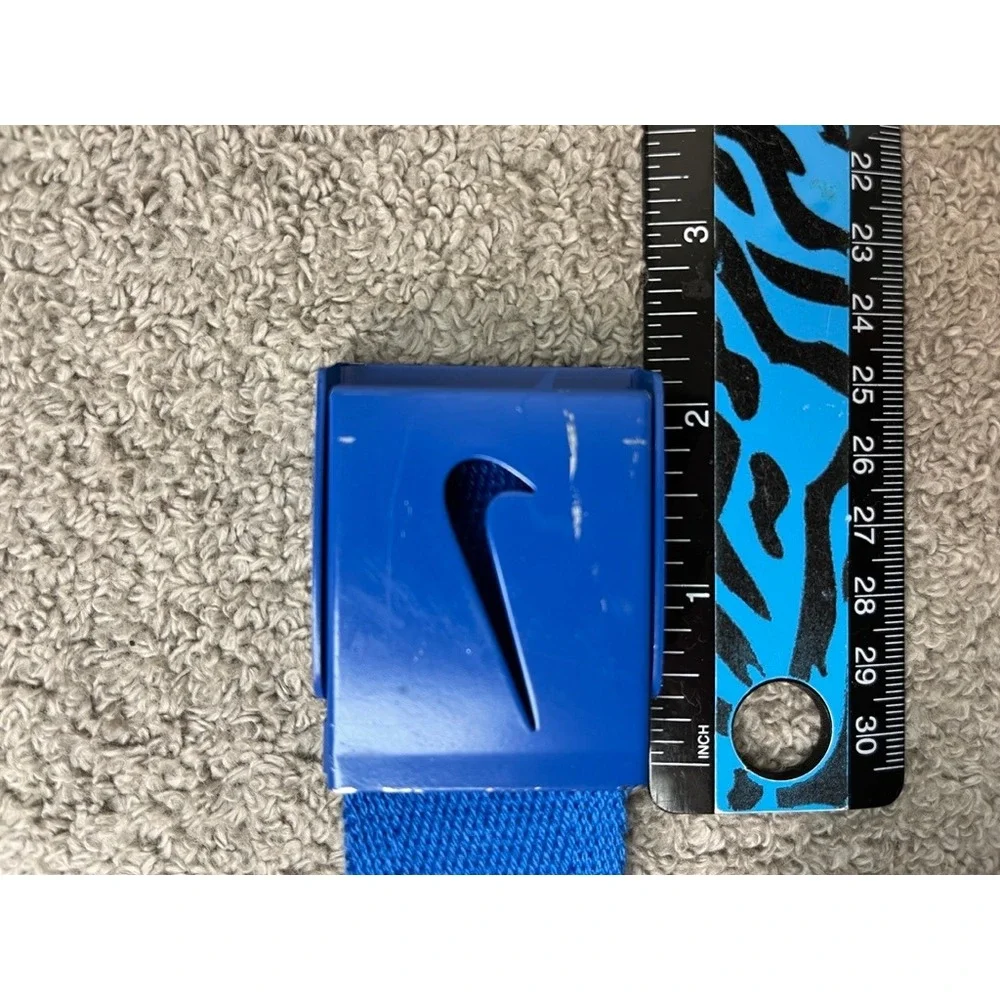 Nike Mens Webbed Golf Belt Royal Blue Canvas Swoosh Logo Bottle Opener Buckle